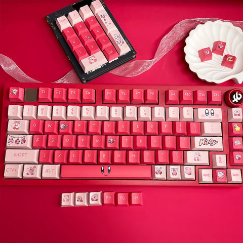 Cute Pink Kirby Theme Artisan Keycap Set for Mechanical Keyboard, Cherry / XDA / MOA Profile, Pbt Dye-Sub, Mx(+)Switches, 122pcs