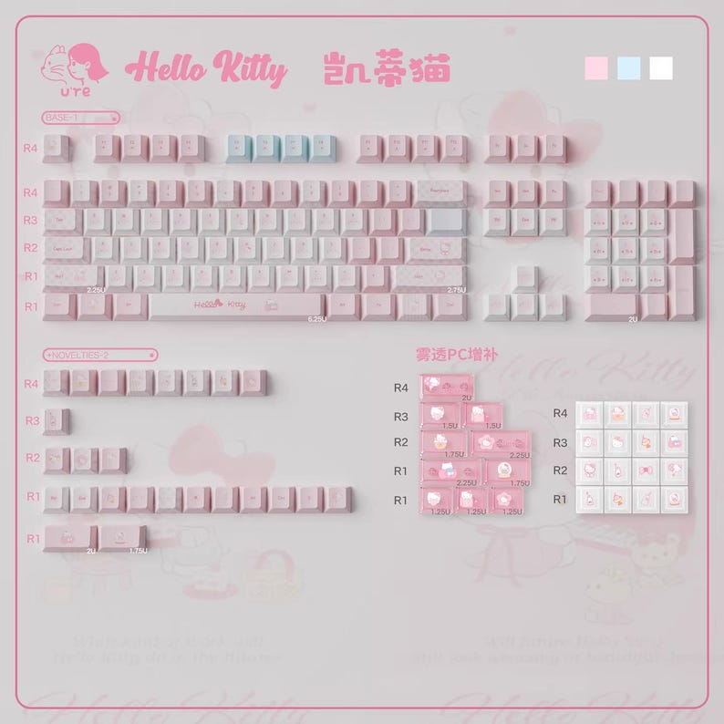 Cute Pink Hello Kitty Theme Keycap Set for Mechanical Keyboard | Artisan Pastel Design Keycaps - KeyArtisan®