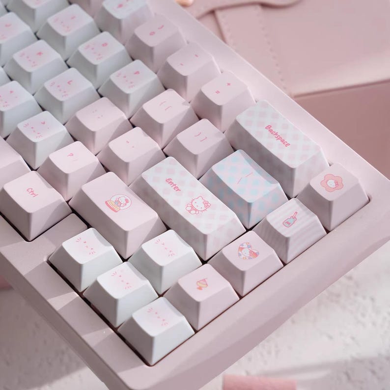 Cute Pink Hello Kitty Theme Keycap Set for Mechanical Keyboard | Artisan Pastel Design Keycaps - KeyArtisan®