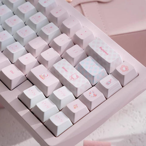 Cute Pink Hello Kitty Theme Keycap Set for Mechanical Keyboard | Artisan Pastel Design Keycaps - KeyArtisan®