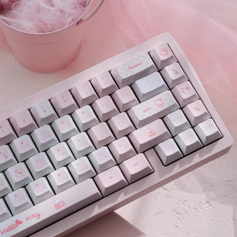 Cute Pink Hello Kitty Theme Keycap Set for Mechanical Keyboard | Artisan Pastel Design Keycaps - KeyArtisan®