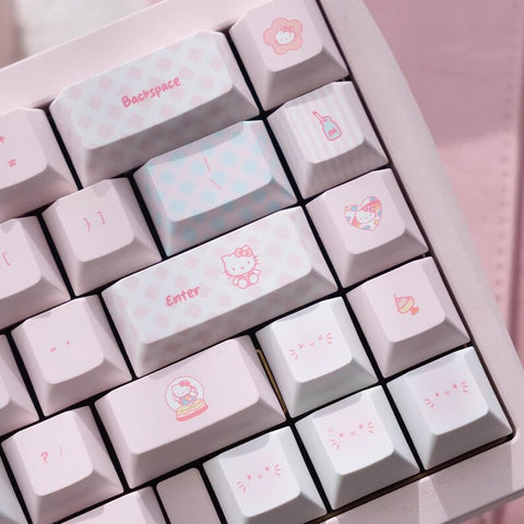 Cute Pink Hello Kitty Theme Keycap Set for Mechanical Keyboard | Artisan Pastel Design Keycaps - KeyArtisan®
