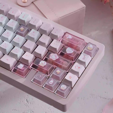 Cute Pink Hello Kitty Theme Keycap Set for Mechanical Keyboard | Artisan Pastel Design Keycaps - KeyArtisan®