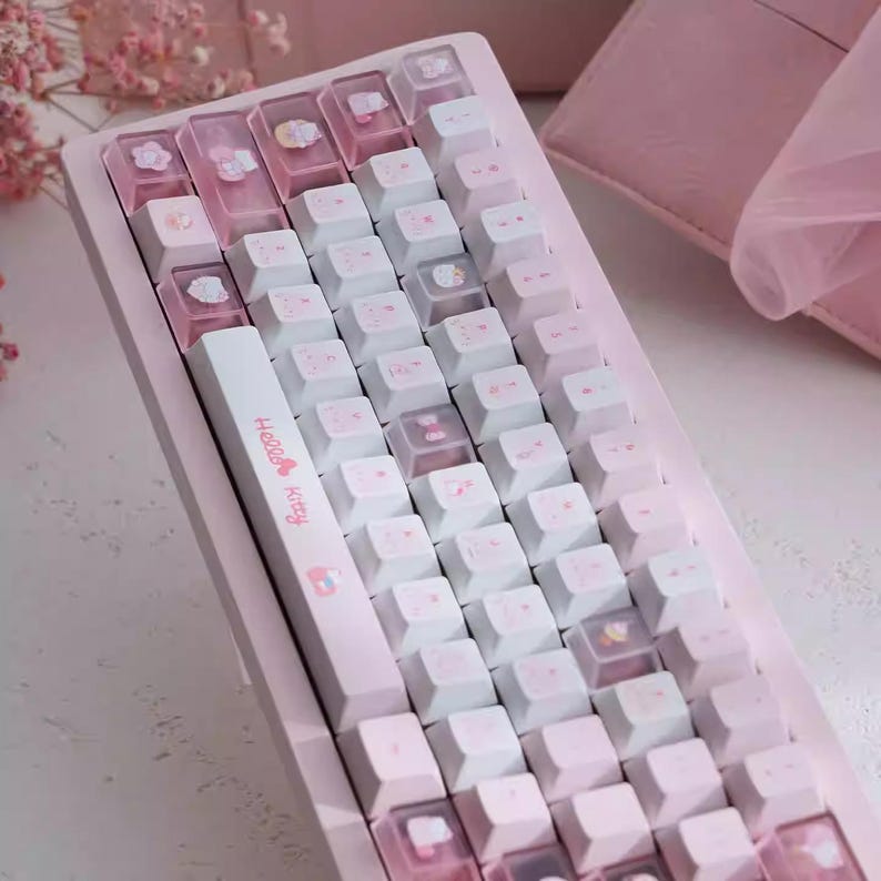 Cute Pink Hello Kitty Theme Keycap Set for Mechanical Keyboard | Artisan Pastel Design Keycaps - KeyArtisan®
