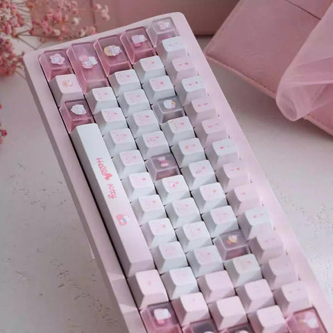 Cute Pink Hello Kitty Theme Keycap Set for Mechanical Keyboard | Artisan Pastel Design Keycaps - KeyArtisan®