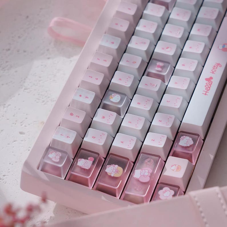 Cute Pink Hello Kitty Theme Keycap Set for Mechanical Keyboard | Artisan Pastel Design Keycaps - KeyArtisan®
