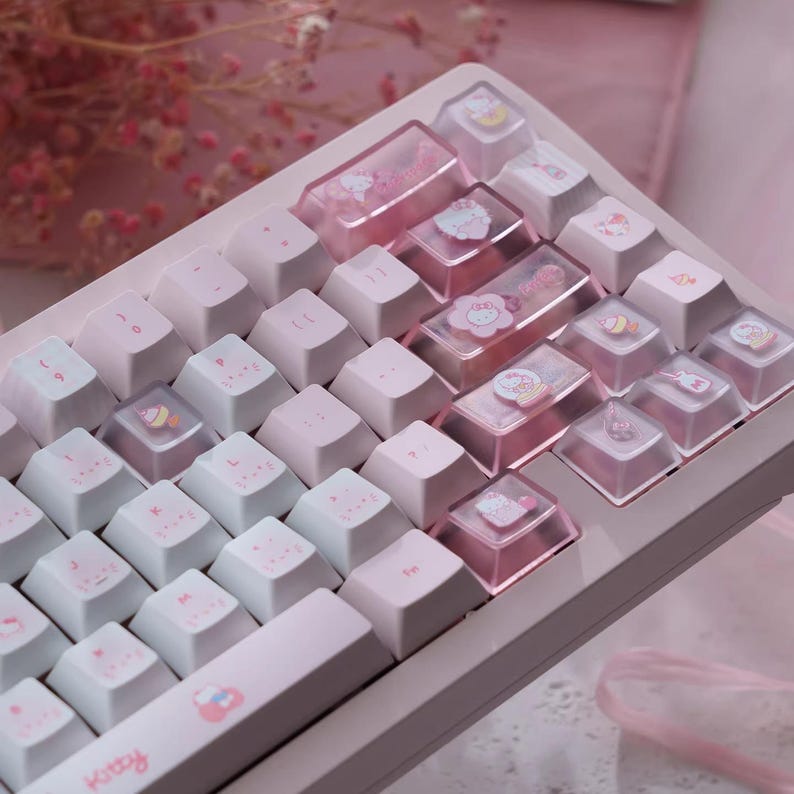 Cute Pink Hello Kitty Theme Keycap Set for Mechanical Keyboard | Artisan Pastel Design Keycaps - KeyArtisan®