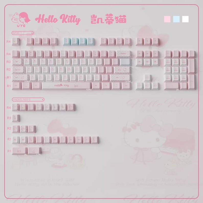 Cute Pink Hello Kitty Theme Keycap Set for Mechanical Keyboard | Artisan Pastel Design Keycaps - KeyArtisan®