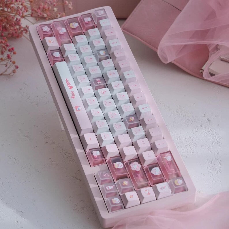Cute Pink Hello Kitty Theme Keycap Set for Mechanical Keyboard | Artisan Pastel Design Keycaps - KeyArtisan®