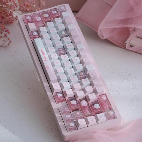 Cute Pink Hello Kitty Theme Keycap Set for Mechanical Keyboard | Artisan Pastel Design Keycaps - KeyArtisan®