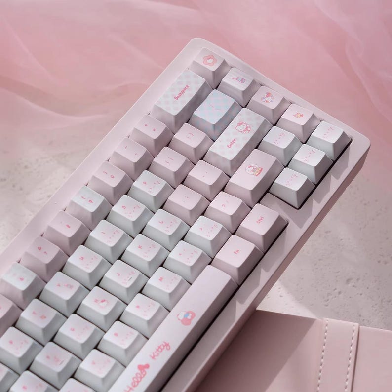 Cute Pink Hello Kitty Theme Keycap Set for Mechanical Keyboard | Artisan Pastel Design Keycaps - KeyArtisan®