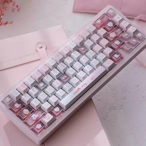 Cute Pink Hello Kitty Theme Keycap Set for Mechanical Keyboard | Artisan Pastel Design Keycaps - KeyArtisan®