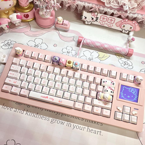 Cute Pink Hello Kitty Theme Keycap Set for Mechanical Keyboard | Artisan Pastel Design Keycaps - KeyArtisan®