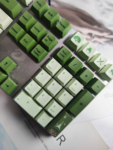 Mint Green Keycaps Set, Matcha Cherry Keycaps Set, 64/68/96/104/108 MX Keycaps, Artisan Universal Keycaps, Mechanical Keyboard Keycaps Set