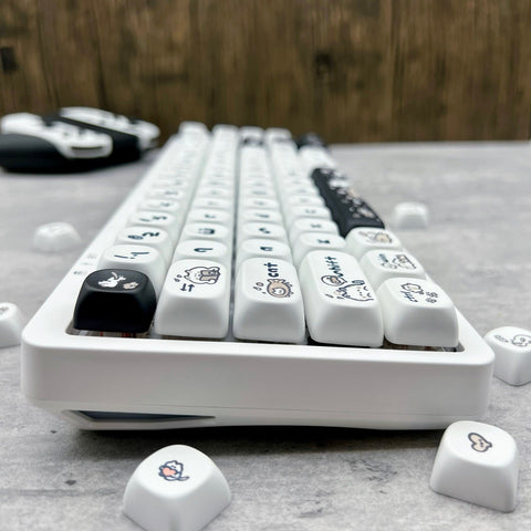 Happy Kitten Keycap Set, MOA Profile, Cute Art, PBT, Cherry MX Stem, Dye-Sub Legends