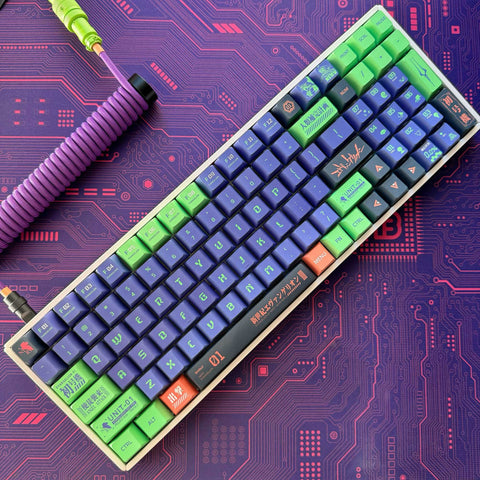 Eva Unit-01 Keycap Set, Cherry Profile, Coiled Cable Option, Artisan Option, PBT, Cherry MX Stem, Dye-Sub Legends