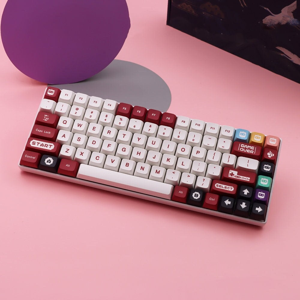 Red and White Retro Keycaps | XDA Profile Keycaps Set | PBT Material | Keycaps For MX Switch | GMk Clone Artisan Keycap Set