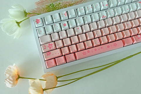 Backlit Soft Pink Cherry Blossom Keycap Set for Mechanical Keyboard | Translucent RGB | Side Print | 133 keys | OEM Profile | PBT Material
