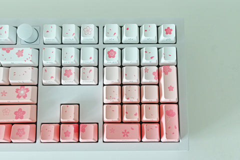 Backlit Soft Pink Cherry Blossom Keycap Set for Mechanical Keyboard | Translucent RGB | Side Print | 133 keys | OEM Profile | PBT Material