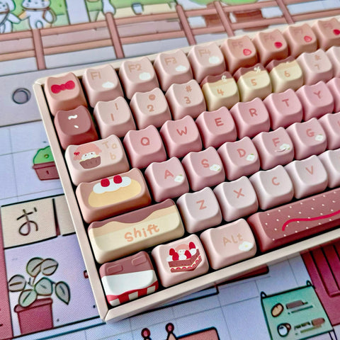 Chocolate Strawberry Keycap Set, MAO Profile, Cute Art, PBT, Cherry MX Stem, Dye-Sub Legends