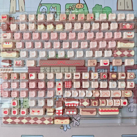Chocolate Strawberry Keycap Set, MAO Profile, Cute Art, PBT, Cherry MX Stem, Dye-Sub Legends