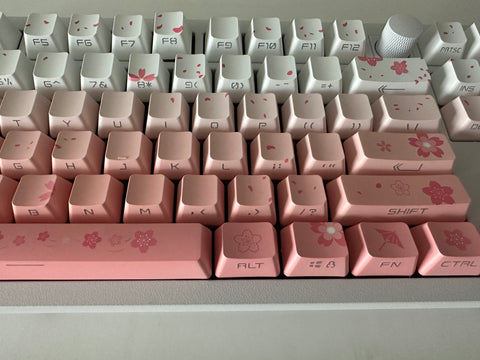 Backlit Soft Pink Cherry Blossom Keycap Set for Mechanical Keyboard | Translucent RGB | Side Print | 133 keys | OEM Profile | PBT Material