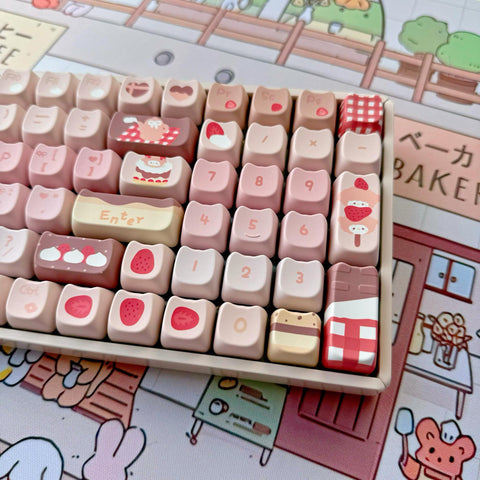 Chocolate Strawberry Keycap Set, MAO Profile, Cute Art, PBT, Cherry MX Stem, Dye-Sub Legends