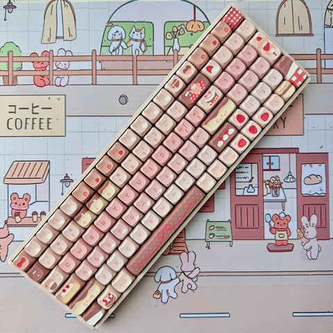 Chocolate Strawberry Keycap Set, MAO Profile, Cute Art, PBT, Cherry MX Stem, Dye-Sub Legends