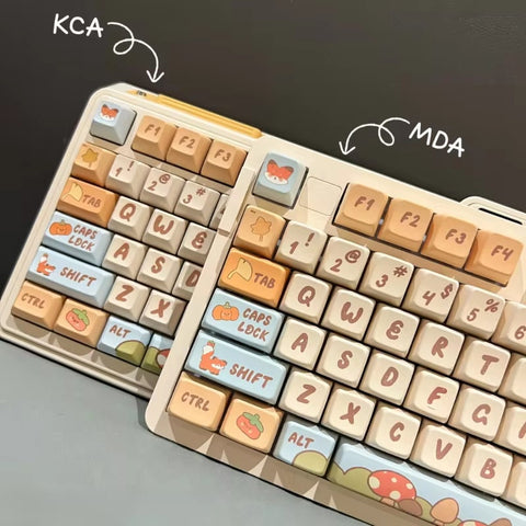 Pumpkin Fox keycaps - KCA and MDA profile keycap sets - pumpkin and fox themed keycaps - Custom Novelty Keycaps included