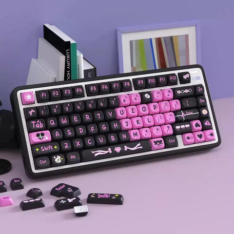 Black Pink Theme Keycaps | SOA Profile Keycap Set | PBT Material | Keycaps For MX Switch | GMk Clone Artisan Keycap Set
