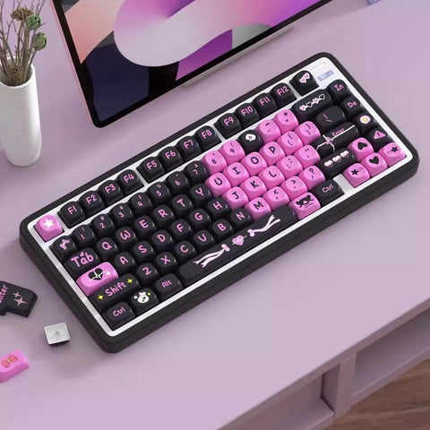 Black Pink Theme Keycaps | SOA Profile Keycap Set | PBT Material | Keycaps For MX Switch | GMk Clone Artisan Keycap Set