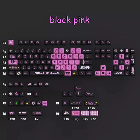 Black Pink Theme Keycaps | SOA Profile Keycap Set | PBT Material | Keycaps For MX Switch | GMk Clone Artisan Keycap Set