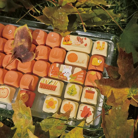 Orange Autumn Keycaps | MOA Profile Keycap Set | PBT Material | Keycaps For MX Switch | GMk Clone Artisan Keycap Set