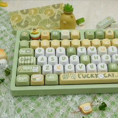 Lucky Cat Green Keycaps | MOA Profile Keycap Set | PBT Material | Keycaps For MX Switch | GMk Clone Artisan Keycap Set
