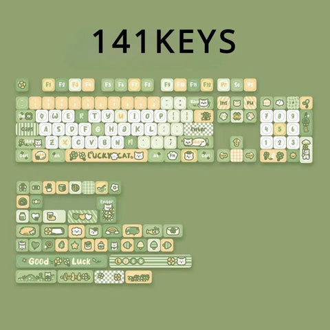 Lucky Cat Green Keycaps | MOA Profile Keycap Set | PBT Material | Keycaps For MX Switch | GMk Clone Artisan Keycap Set