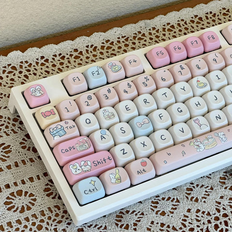 Candy Party Pink Keycaps | MOA Profile Keycap Set | PBT Material | Keycaps For MX Switch | GMk Clone Artisan Keycap Set