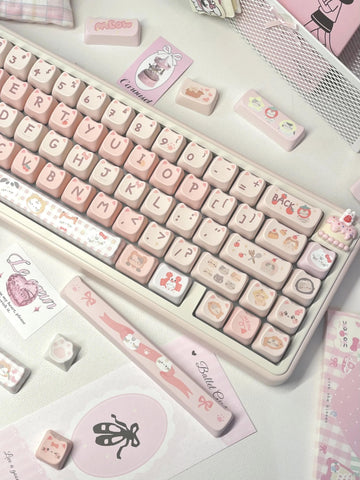 Pink Meow Keycaps | MOA Profile Keycap Set | PBT Material | Keycaps For MX Switch | GMk Clone Artisan Keycap Set