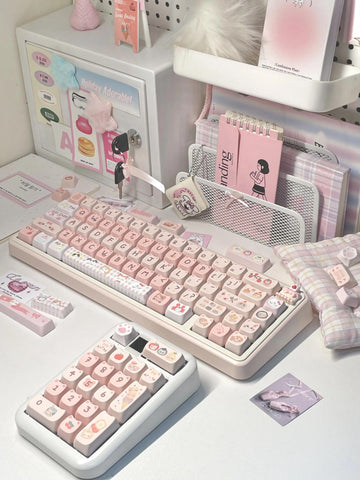 Pink Meow Keycaps | MOA Profile Keycap Set | PBT Material | Keycaps For MX Switch | GMk Clone Artisan Keycap Set