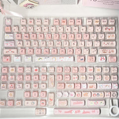 Pink Meow Keycaps | MOA Profile Keycap Set | PBT Material | Keycaps For MX Switch | GMk Clone Artisan Keycap Set