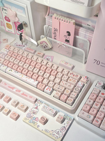 Pink Meow Keycaps | MOA Profile Keycap Set | PBT Material | Keycaps For MX Switch | GMk Clone Artisan Keycap Set