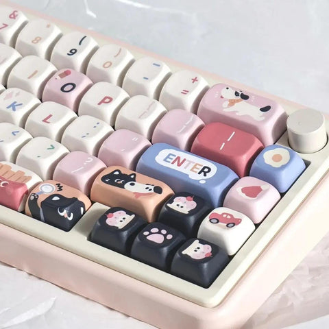 Cat And Dog Keycaps | FOA or MDA Profile Keycap Set | pbt Material | Keycaps For MX Switch | GMk Clone Artisan Keycap Set