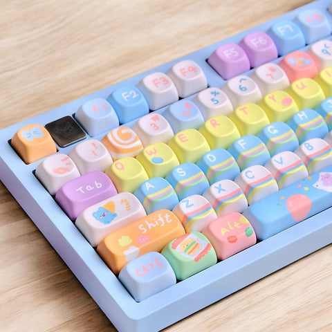 Candy Party Keycaps | XOA Profile Keycap Set | PBT Material | Keycaps For MX Switch | Pink Keycaps GMk Clone Artisan Keycap Set