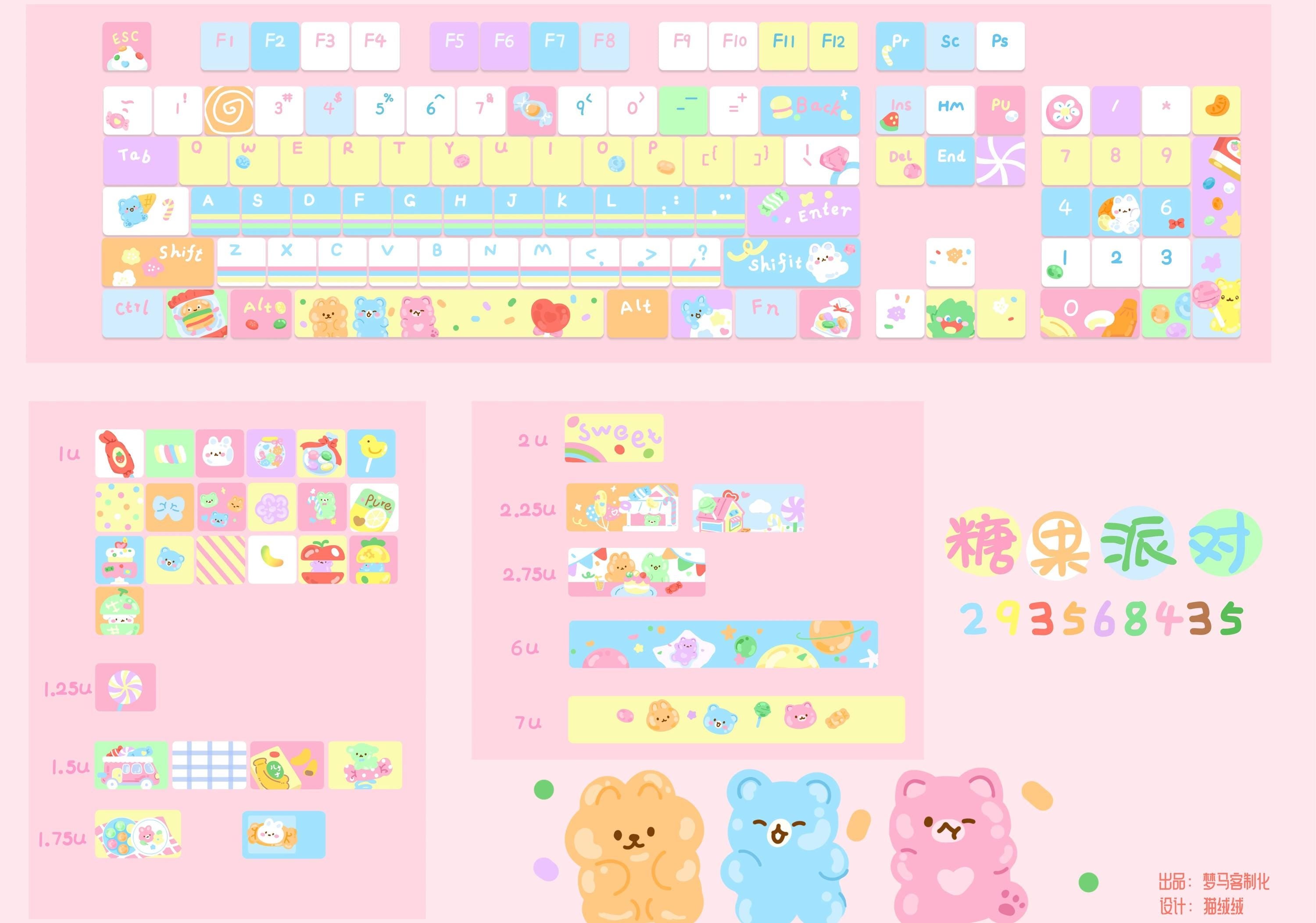 Candy Party Keycaps | XOA Profile Keycap Set | PBT Material | Keycaps For MX Switch | Pink Keycaps GMk Clone Artisan Keycap Set