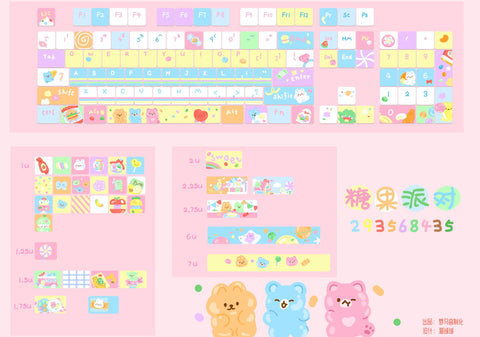 Candy Party Keycaps | XOA Profile Keycap Set | PBT Material | Keycaps For MX Switch | Pink Keycaps GMk Clone Artisan Keycap Set