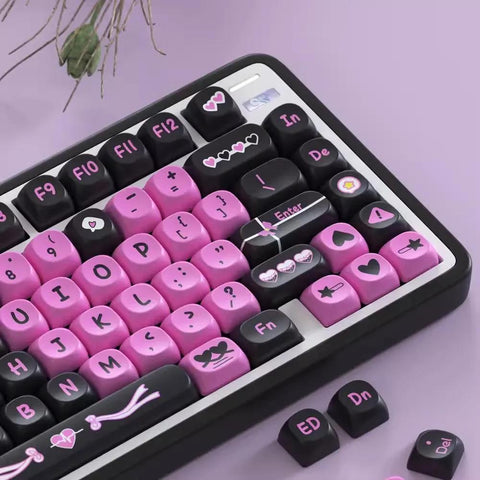 Black Pink Theme Keycaps | SOA Profile Keycap Set | PBT Material | Keycaps For MX Switch | GMk Clone Artisan Keycap Set