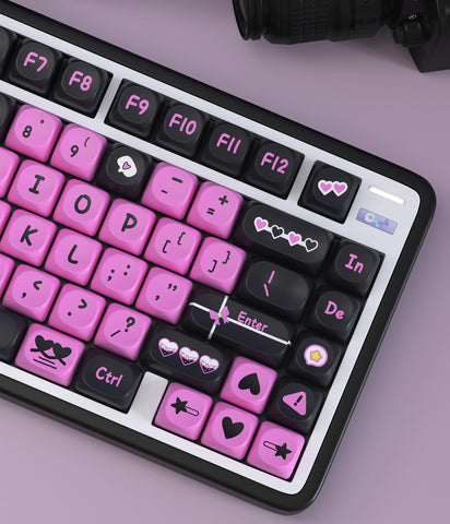 Black Pink Theme Keycaps | SOA Profile Keycap Set | PBT Material | Keycaps For MX Switch | GMk Clone Artisan Keycap Set