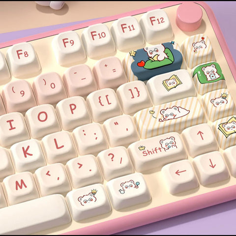 Cute Bear Keycaps | MOA Profile Keycaps Set | PBT Material | Keycaps For MX Switch | Artisan Keycap Set