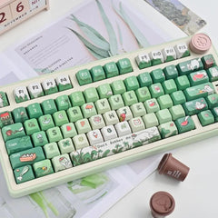 Angry Cat Green Keycaps | Cherry Profile Keycap Set | PBT Material | Keycaps For MX Switch | GMk Clone Artisan Keycap Set