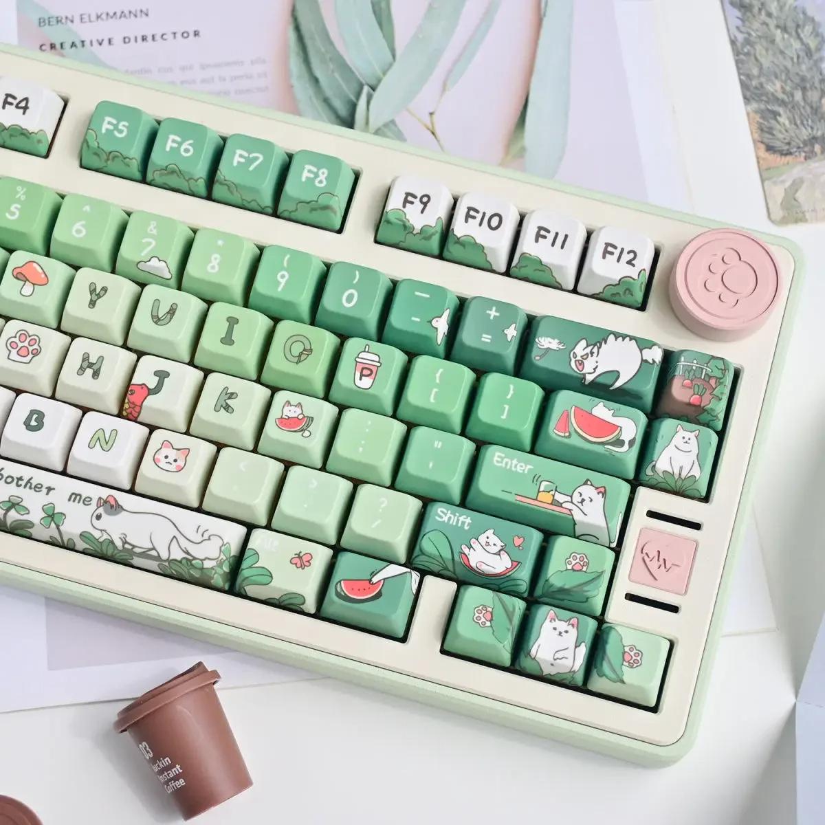 Angry Cat Green Keycaps | Cherry Profile Keycap Set | PBT Material | Keycaps For MX Switch | GMk Clone Artisan Keycap Set