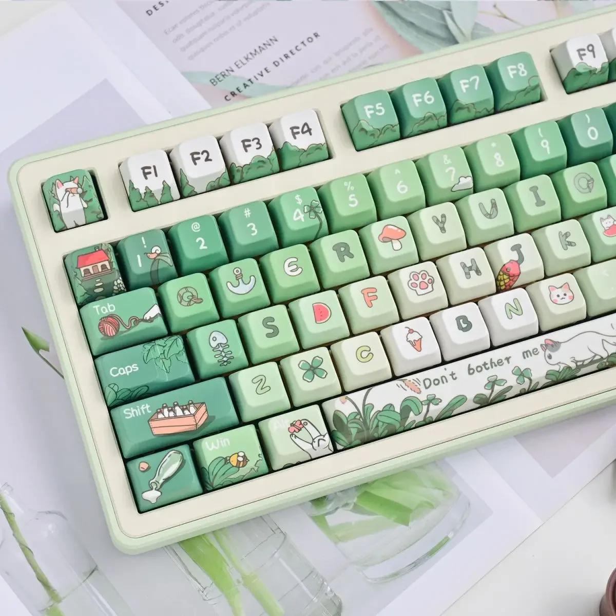 Angry Cat Green Keycaps | Cherry Profile Keycap Set | PBT Material | Keycaps For MX Switch | GMk Clone Artisan Keycap Set